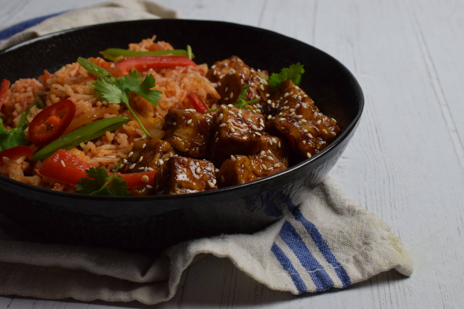 Crispy Tofu with Spicy Red Rice